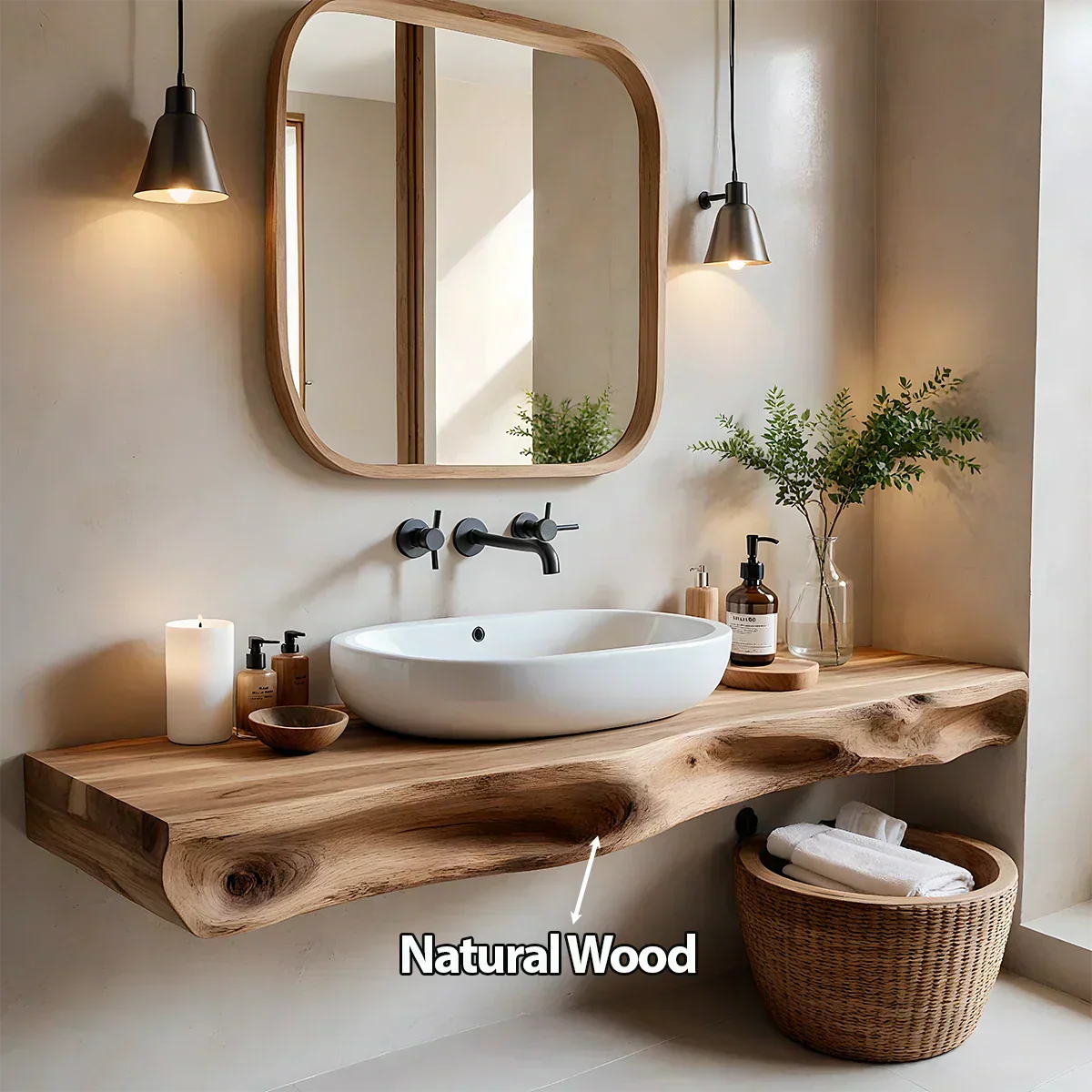 Serenity Floating Vanity – Natural Solid Wood Minimalist Console - Elitegemse