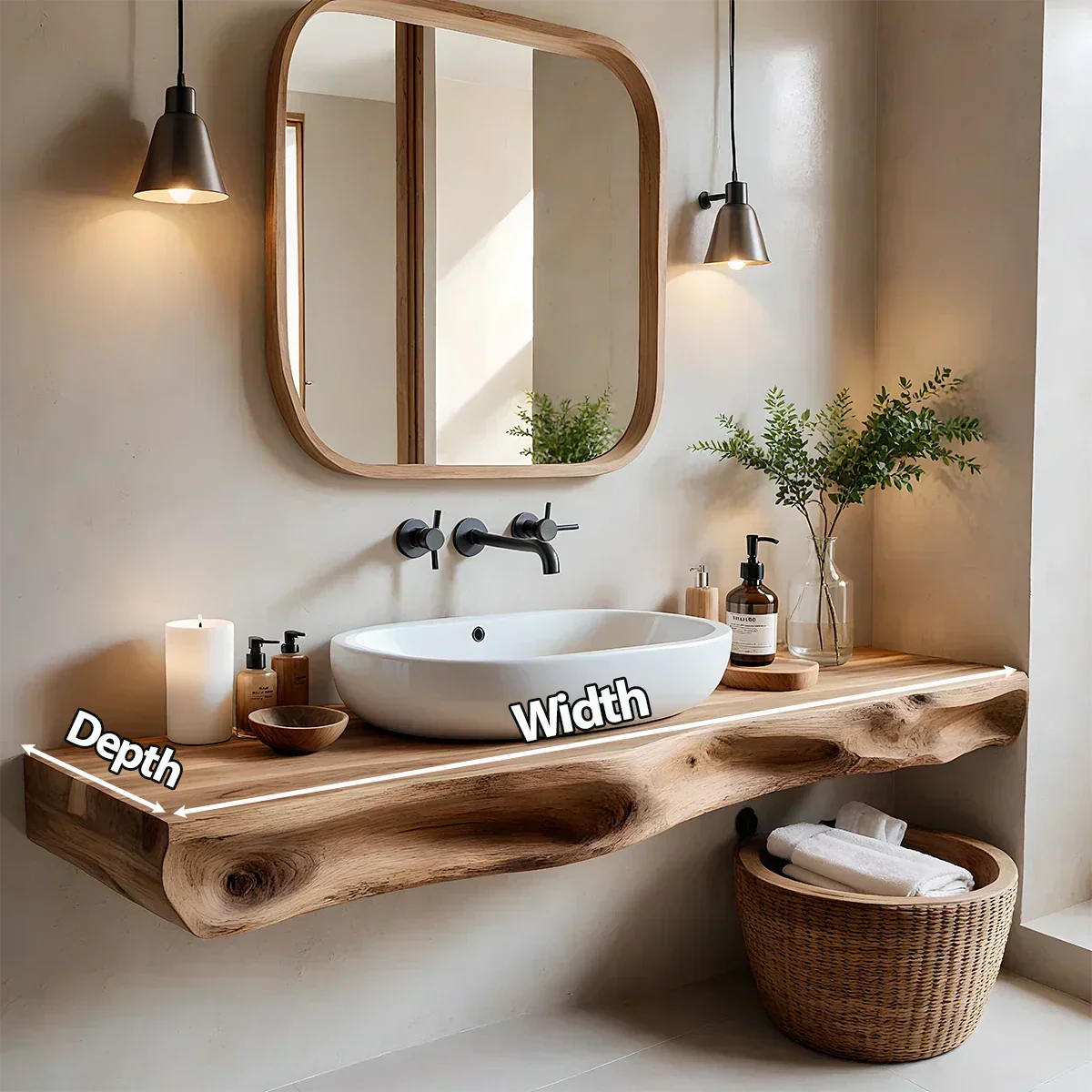 Serenity Floating Vanity – Natural Solid Wood Minimalist Console - Elitegemse