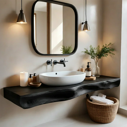 Serenity Floating Vanity – Natural Solid Wood Minimalist Console - Elitegemse