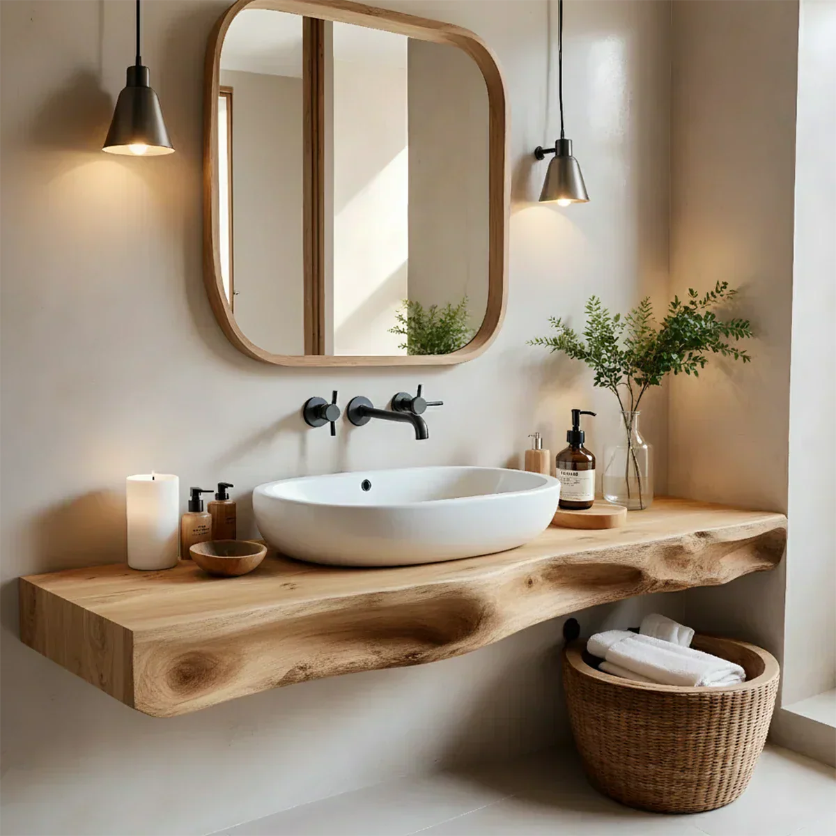 Serenity Floating Vanity – Natural Solid Wood Minimalist Console - Elitegemse