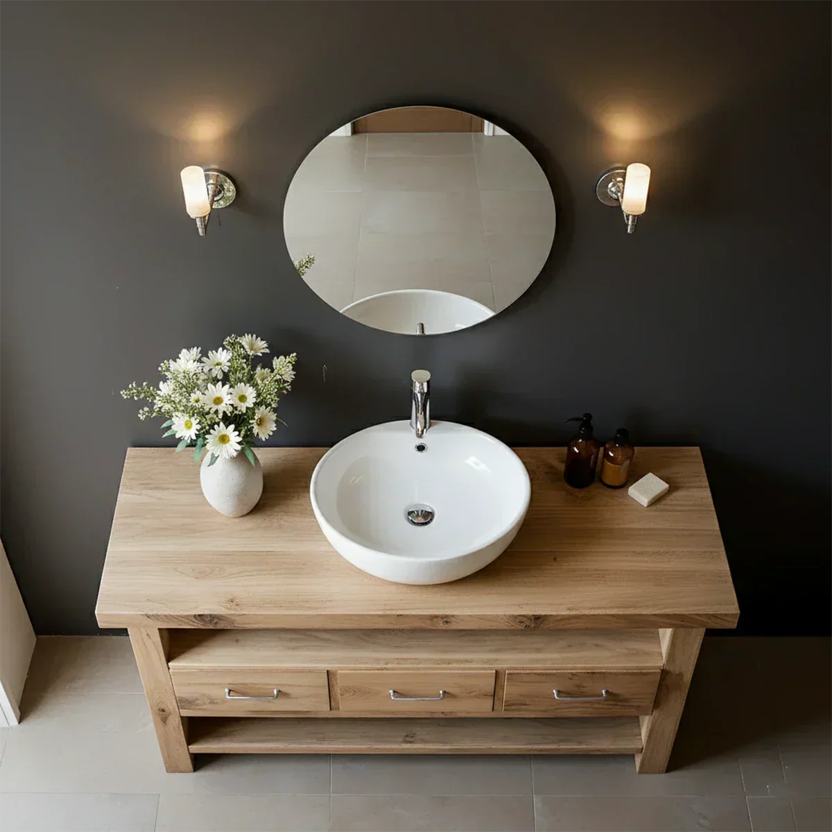 Single Sink Solid Wood Bathroom Vanity – Japandi Minimalist Design - Elitegemse