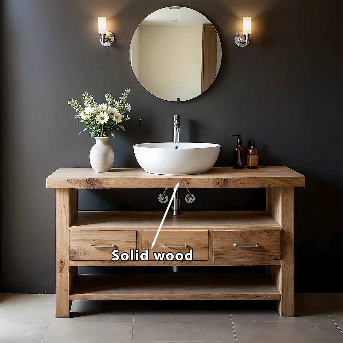 Single Sink Solid Wood Bathroom Vanity – Japandi Minimalist Design - Elitegemse