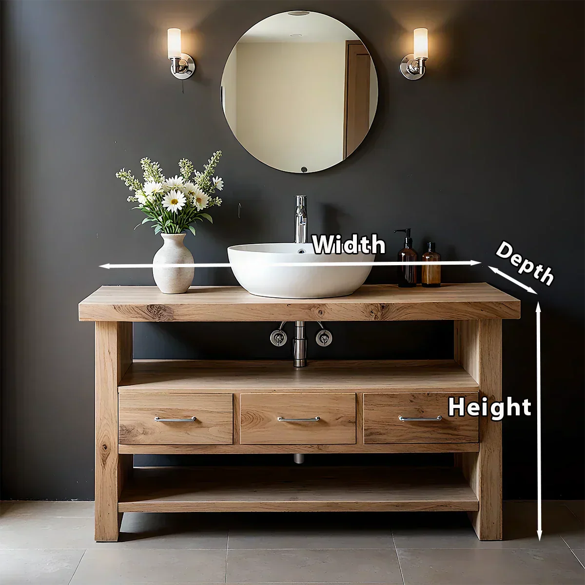 Single Sink Solid Wood Bathroom Vanity – Japandi Minimalist Design - Elitegemse