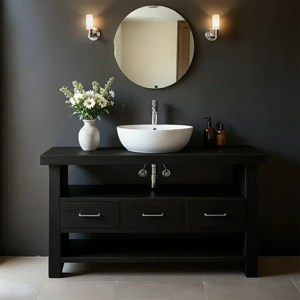 Single Sink Solid Wood Bathroom Vanity – Japandi Minimalist Design - Elitegemse