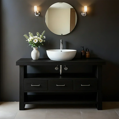 Single Sink Solid Wood Bathroom Vanity – Japandi Minimalist Design - Elitegemse