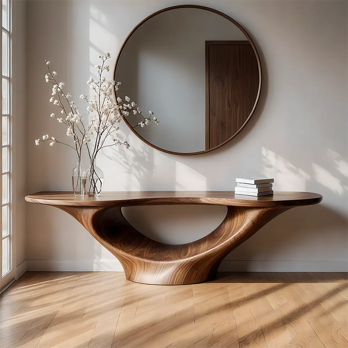 Solid Walnut Arc Console Table – Contemporary Wood Art - Elitegemse