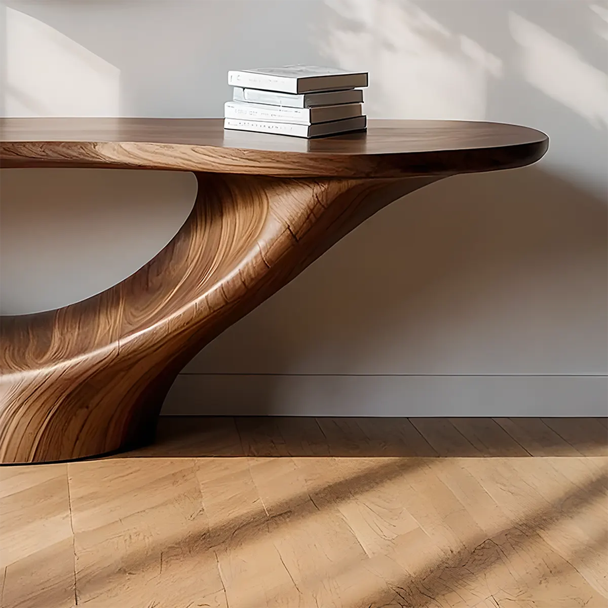 Solid Walnut Arc Console Table – Contemporary Wood Art - Elitegemse