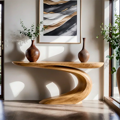 Solid Walnut Finish Wave Console Table – Modern Sculptural Design - Woodenecho