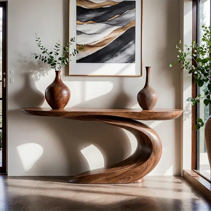 Solid Walnut Finish Wave Console Table – Modern Sculptural Design - Woodenecho