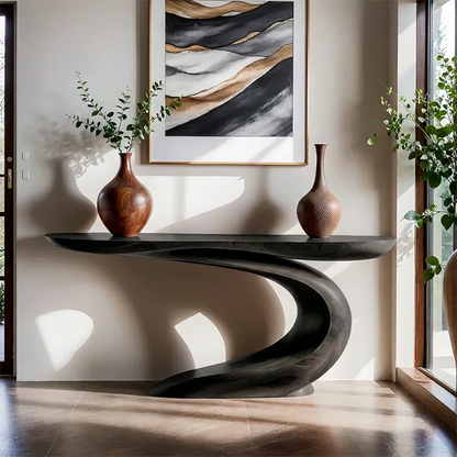 Solid Walnut Finish Wave Console Table – Modern Sculptural Design - Woodenecho
