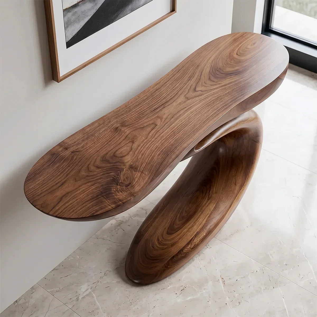 Solid Walnut Finish Wave Console Table – Modern Sculptural Design - Woodenecho