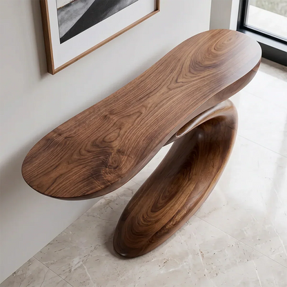 Solid Walnut Finish Wave Console Table – Modern Sculptural Design - Woodenecho
