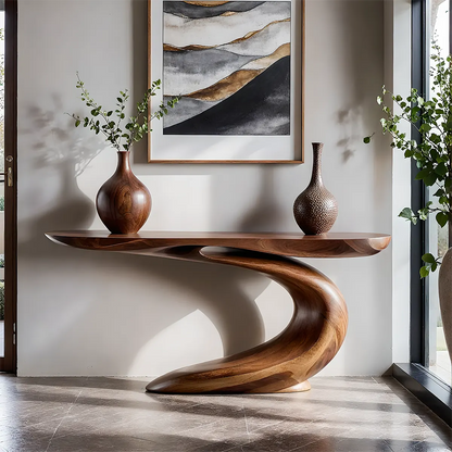Solid Walnut Wave Console Table – Modern Sculptural Design - Elitegemse