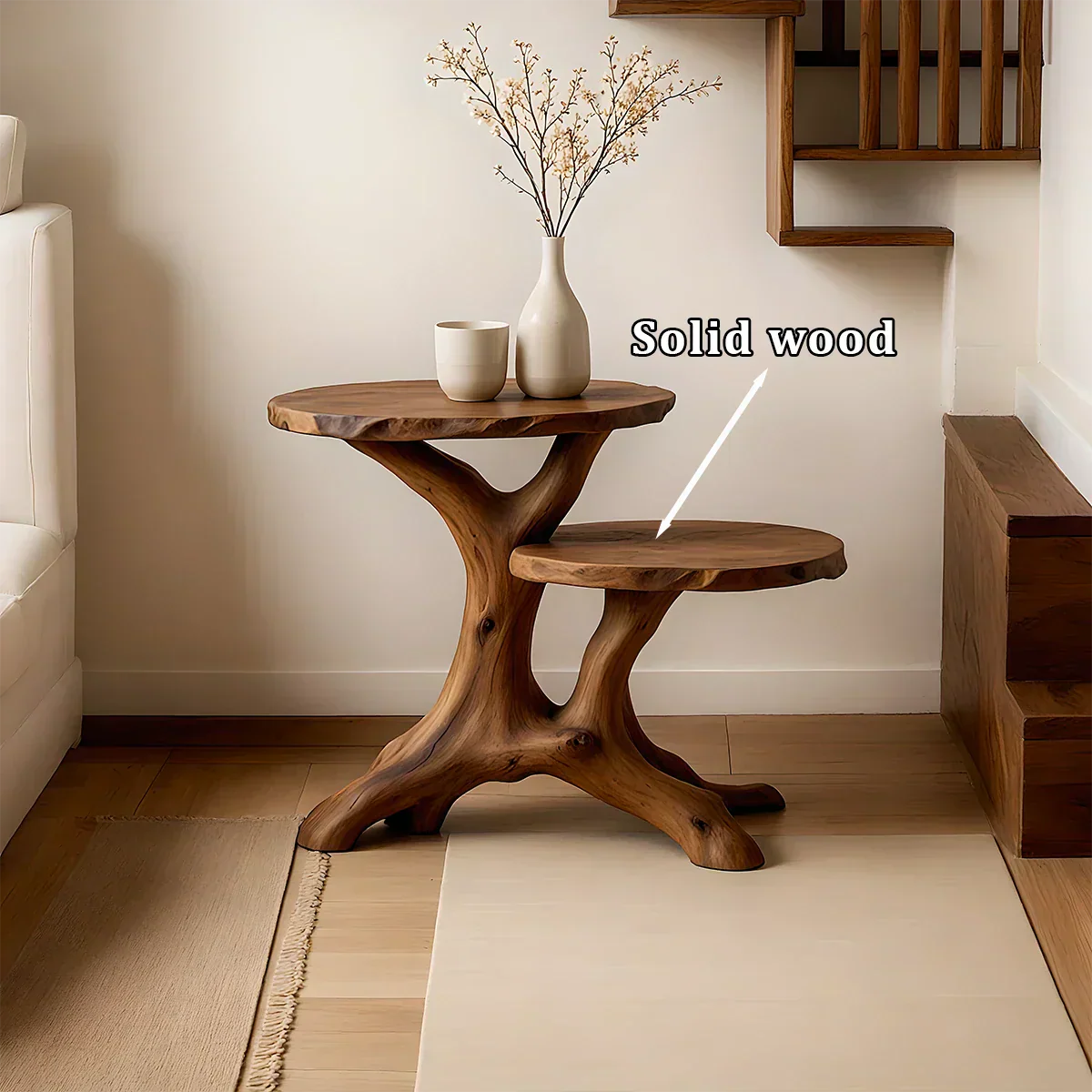 Solid Wood Accent Table – Modern Sculptural Branchform Duo Design - Rustirawood