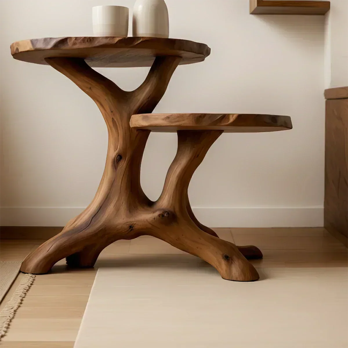 Solid Wood Accent Table – Modern Sculptural Branchform Duo Design - Woodenecho
