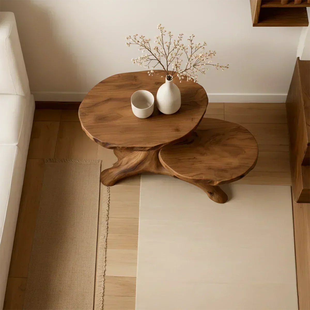 Solid Wood Accent Table – Modern Sculptural Branchform Duo Design - Woodenecho