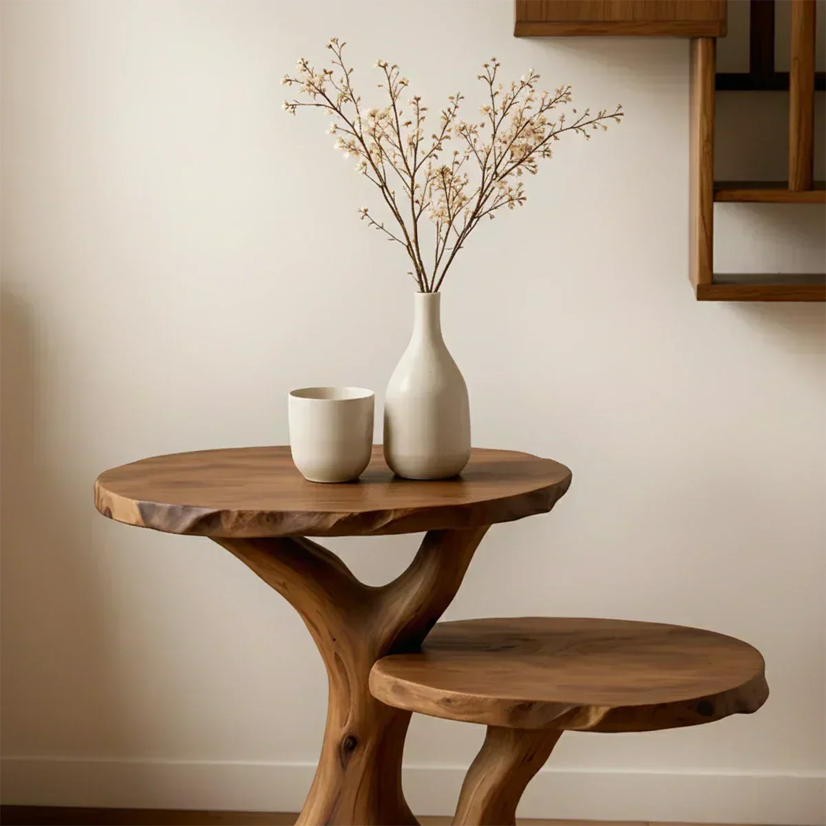 Solid Wood Accent Table – Modern Sculptural Branchform Duo Design - Woodenecho