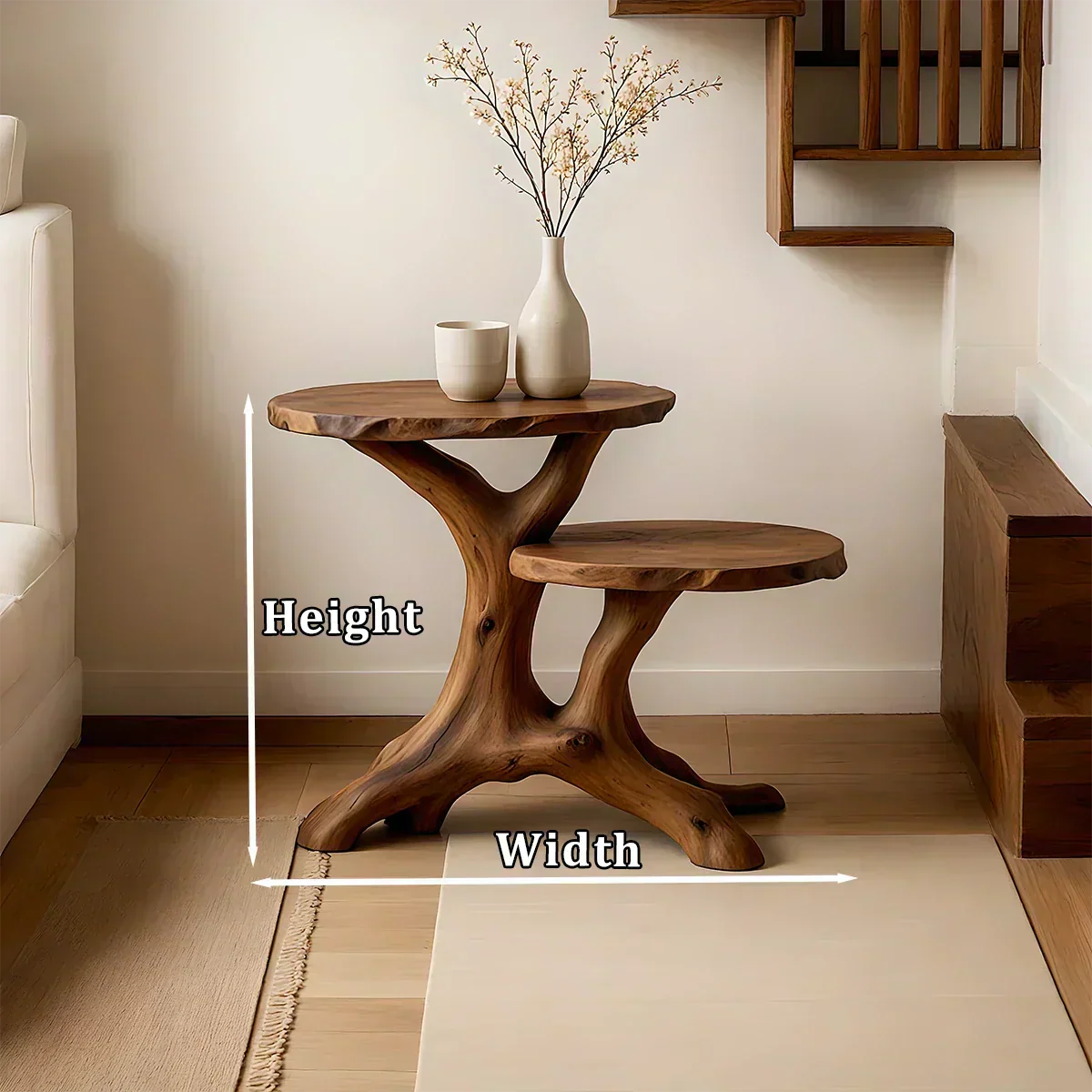 Solid Wood Accent Table – Modern Sculptural Branchform Duo Design - Woodenecho