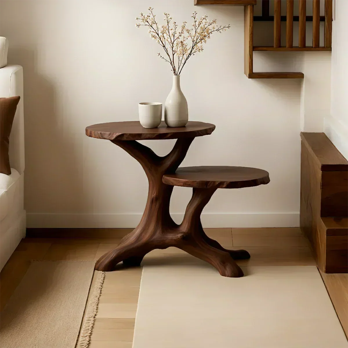 Solid Wood Accent Table – Modern Sculptural Branchform Duo Design - Woodenecho