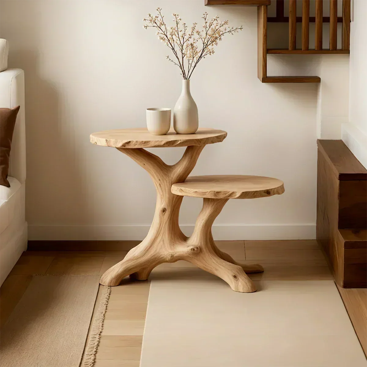 Solid Wood Accent Table – Modern Sculptural Branchform Duo Design - Woodenecho