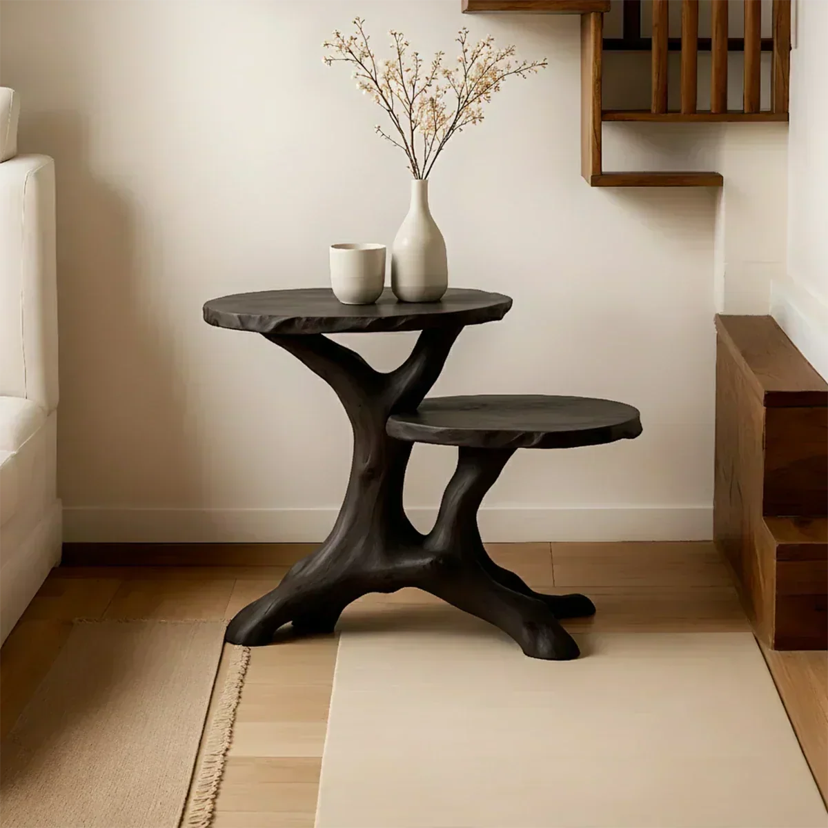 Solid Wood Accent Table – Modern Sculptural Branchform Duo Design - Woodenecho