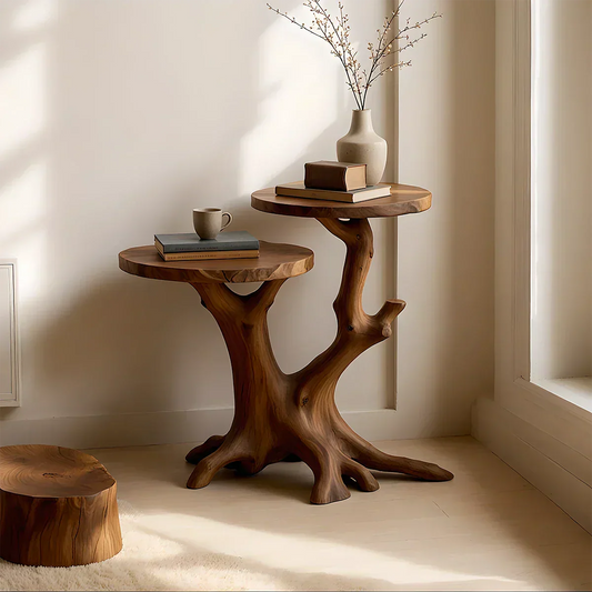 Solid Wood Accent Table – Modern Sculptural Branchform Twin Design - Rustirawood