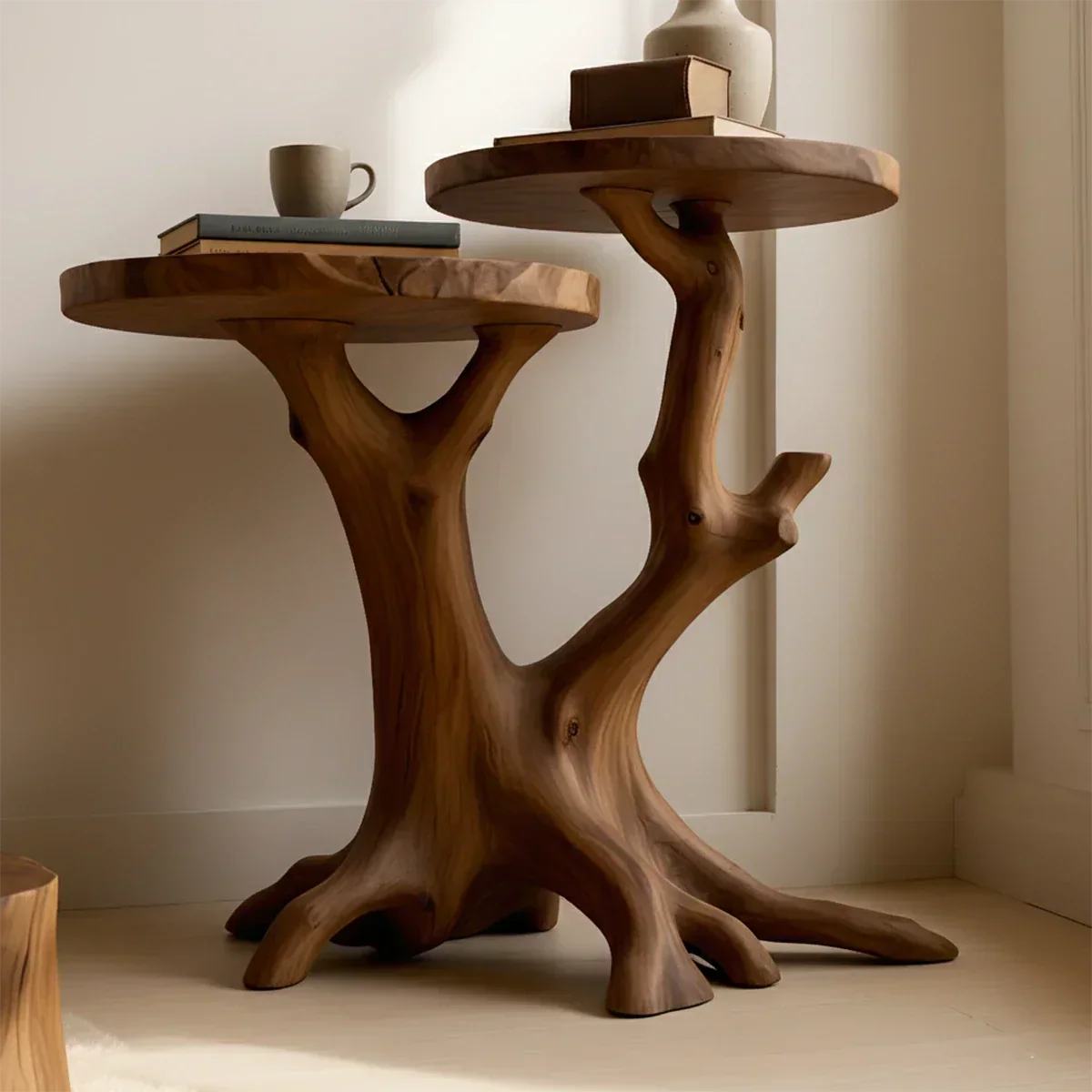 Solid Wood Accent Table – Modern Sculptural Branchform Twin Design - Rustirawood