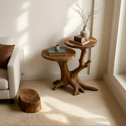 Solid Wood Accent Table – Modern Sculptural Branchform Twin Design - Woodenecho