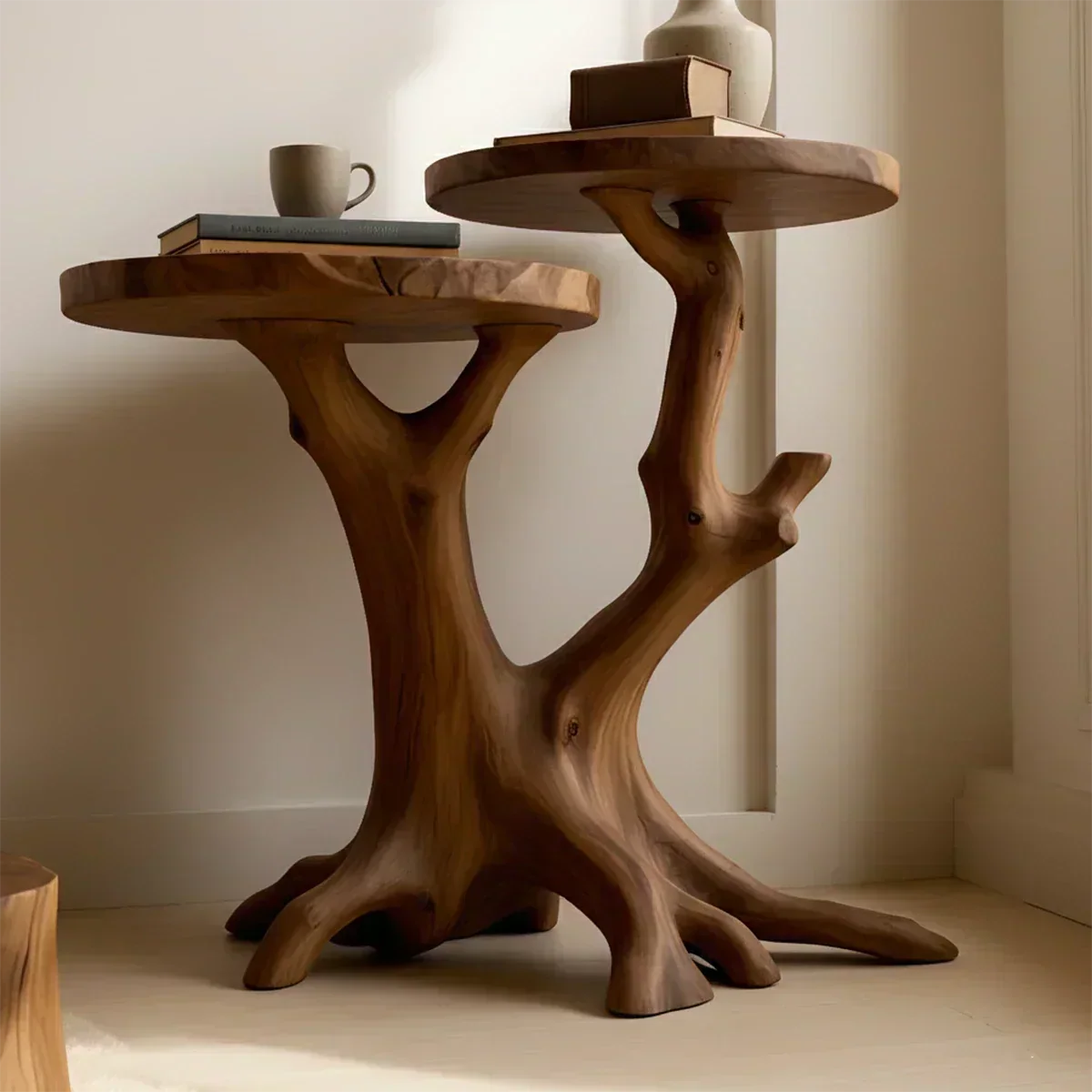 Solid Wood Accent Table – Modern Sculptural Branchform Twin Design - Woodenecho