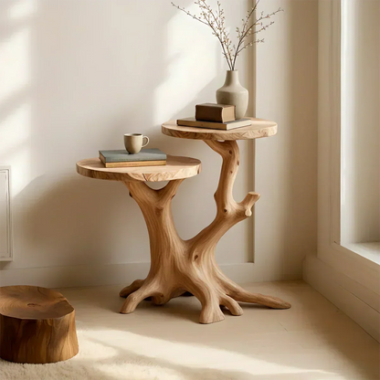 Solid Wood Accent Table – Modern Sculptural Branchform Twin Design - Woodenecho
