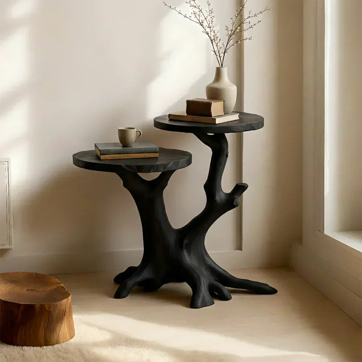 Solid Wood Accent Table – Modern Sculptural Branchform Twin Design - Woodenecho