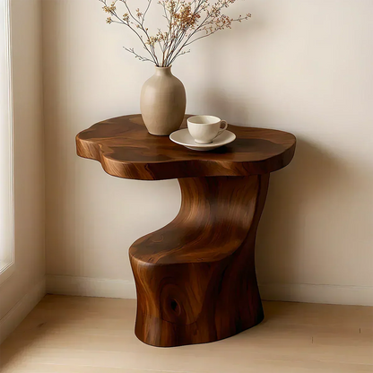 Solid Wood Accent Table – Modern Sculptural Flowform - Woodenecho