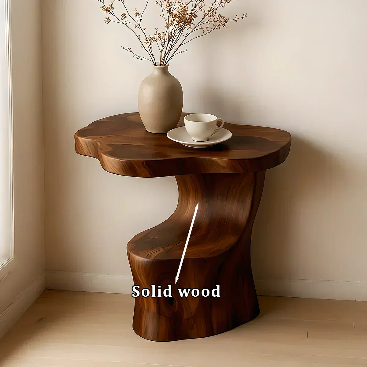 Solid Wood Accent Table – Modern Sculptural Flowform - Woodenecho