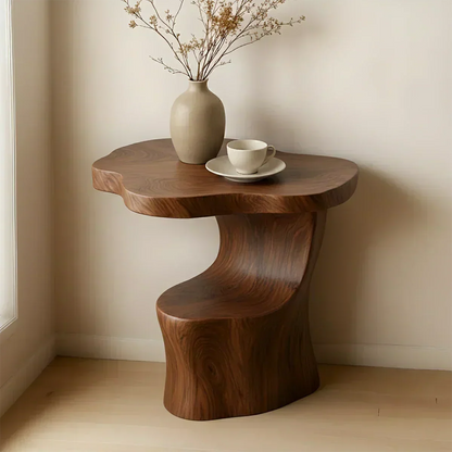 Solid Wood Accent Table – Modern Sculptural Flowform - Woodenecho
