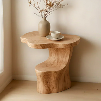 Solid Wood Accent Table – Modern Sculptural Flowform - Woodenecho