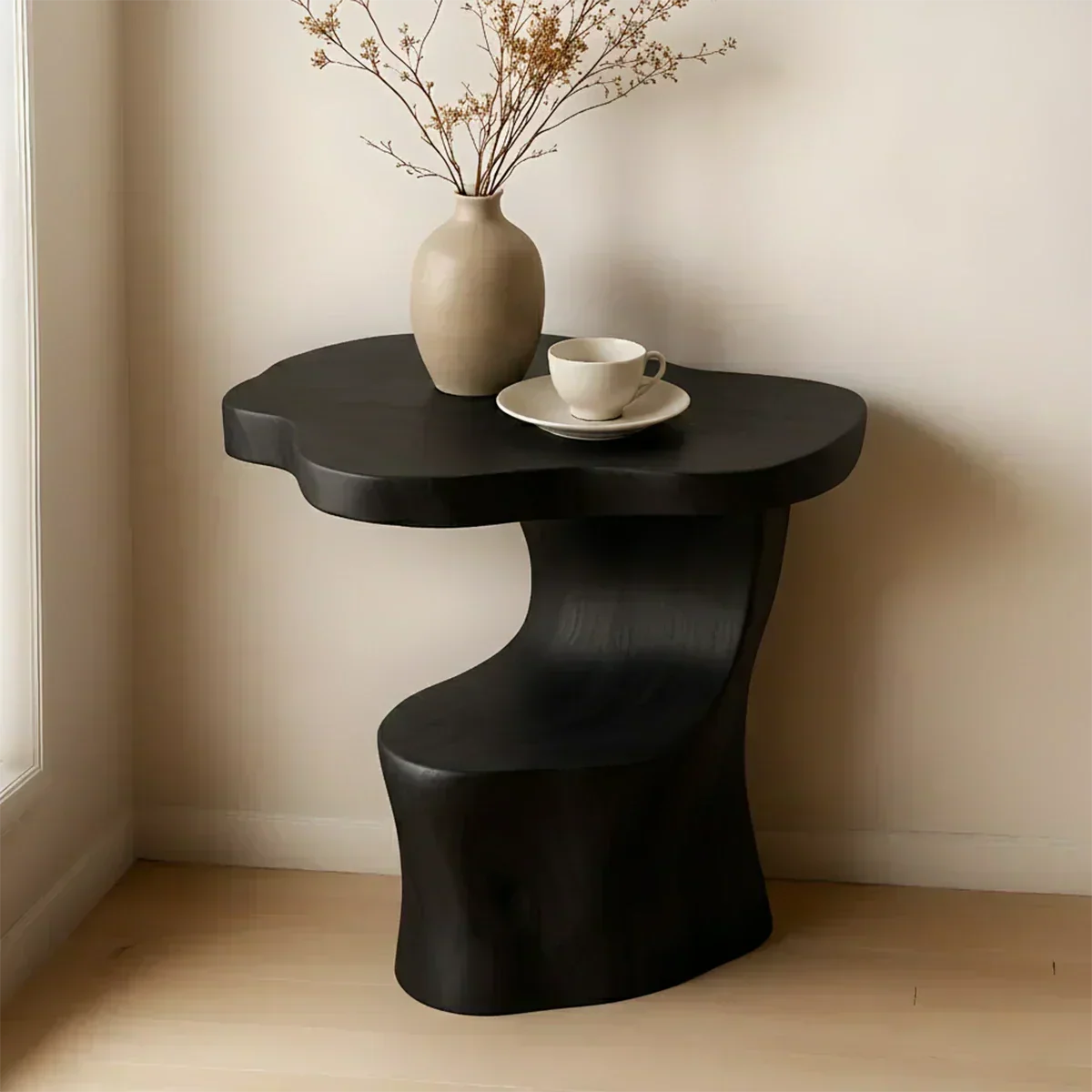 Solid Wood Accent Table – Modern Sculptural Flowform - Woodenecho