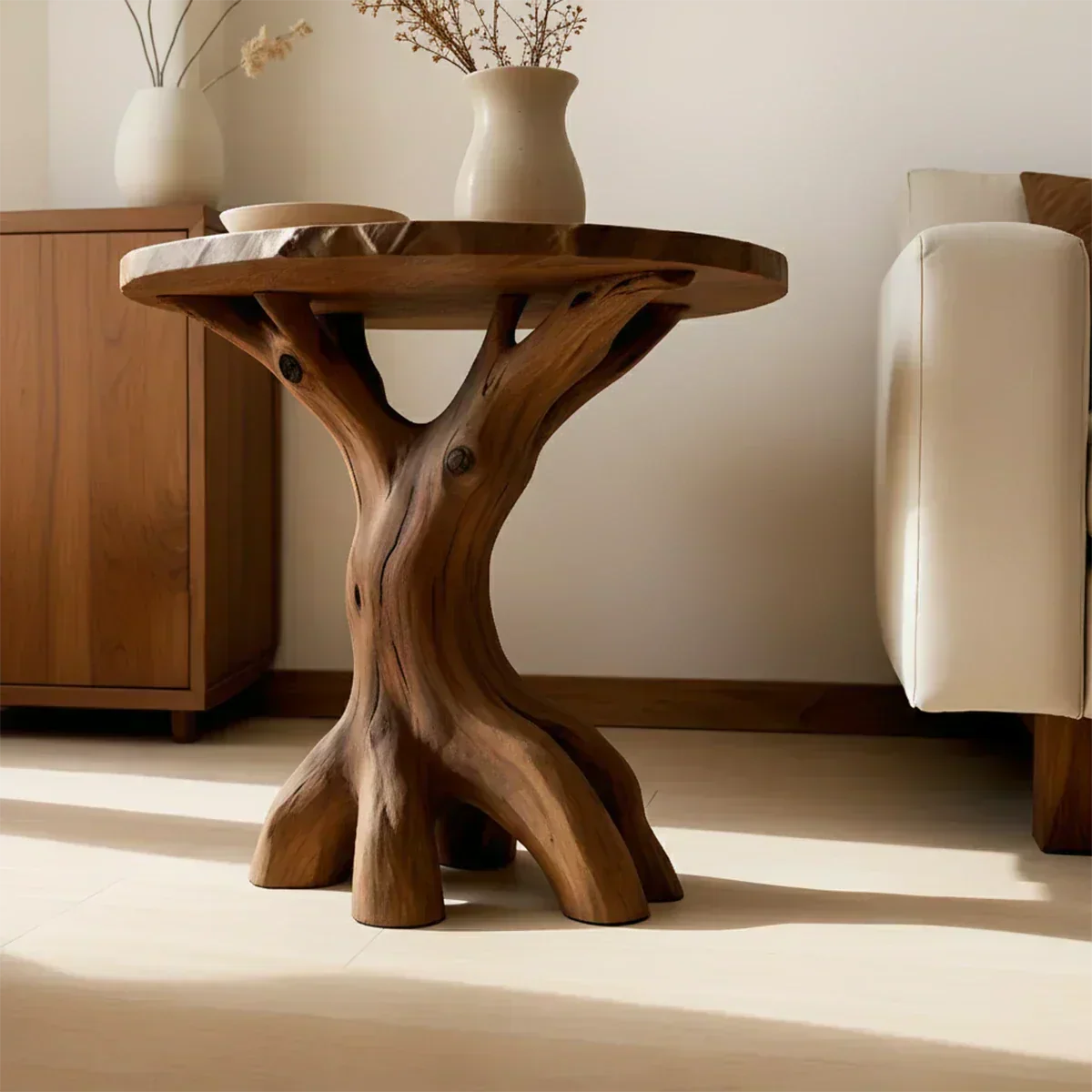 Solid Wood Accent Table – Modern Sculptural Rootform Design - Woodenecho