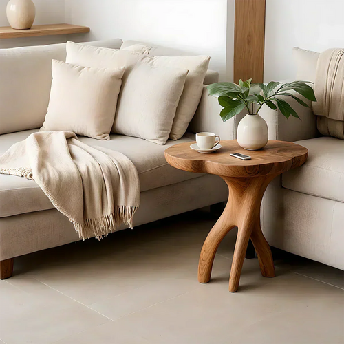 Solid Wood Accent Table – Modern Sculptural Tri-Branch Design - Woodenecho