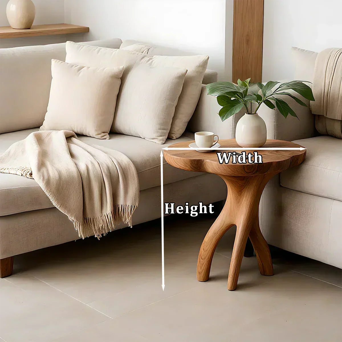 Solid Wood Accent Table – Modern Sculptural Tri-Branch Design - Woodenecho