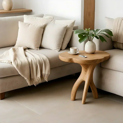 Solid Wood Accent Table – Modern Sculptural Tri-Branch Design - Woodenecho