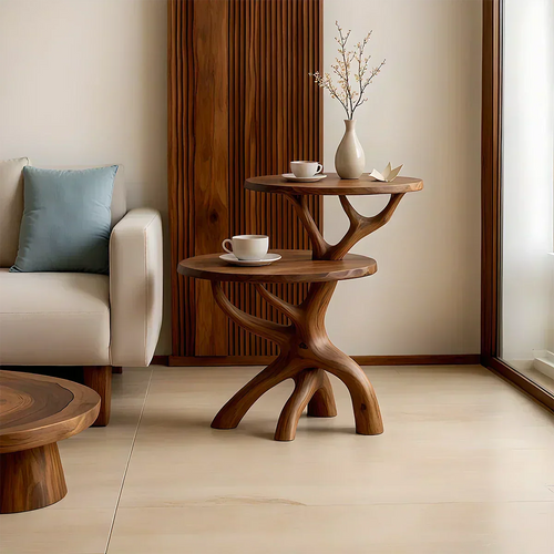 Solid Wood Accent Table Set – Modern Sculptural Branchform Design - Woodenecho