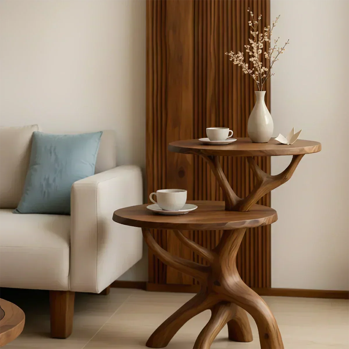 Solid Wood Accent Table Set – Modern Sculptural Branchform Design - Woodenecho