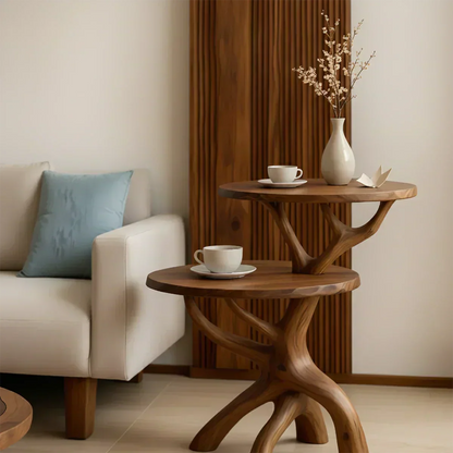 Solid Wood Accent Table Set – Modern Sculptural Branchform Design - Woodenecho