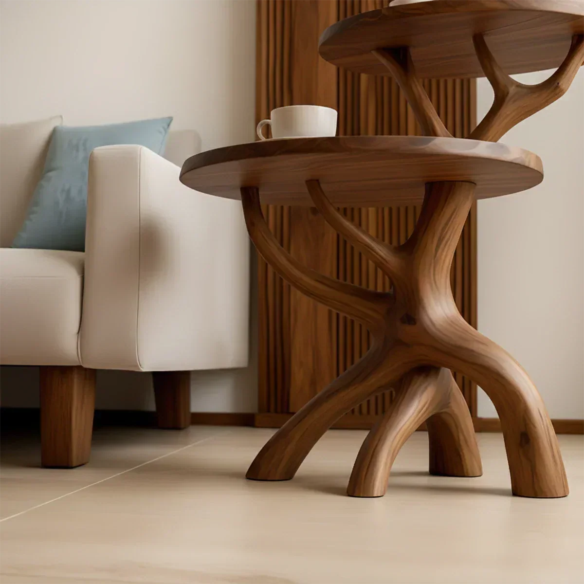 Solid Wood Accent Table Set – Modern Sculptural Branchform Design - Woodenecho