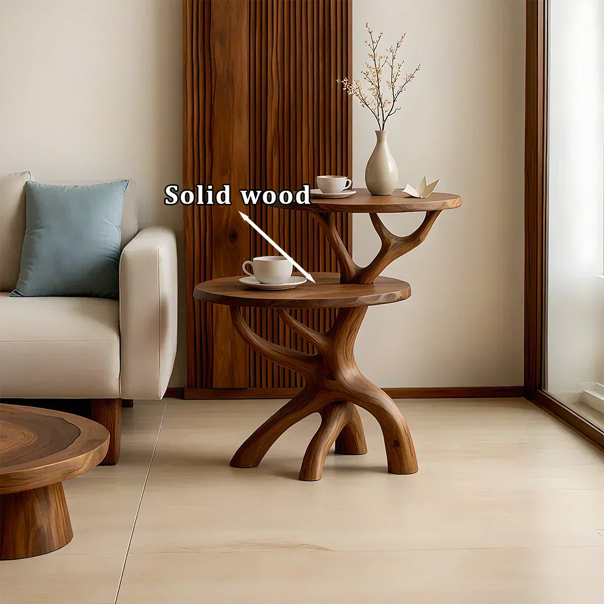 Solid Wood Accent Table Set – Modern Sculptural Branchform Design - Woodenecho