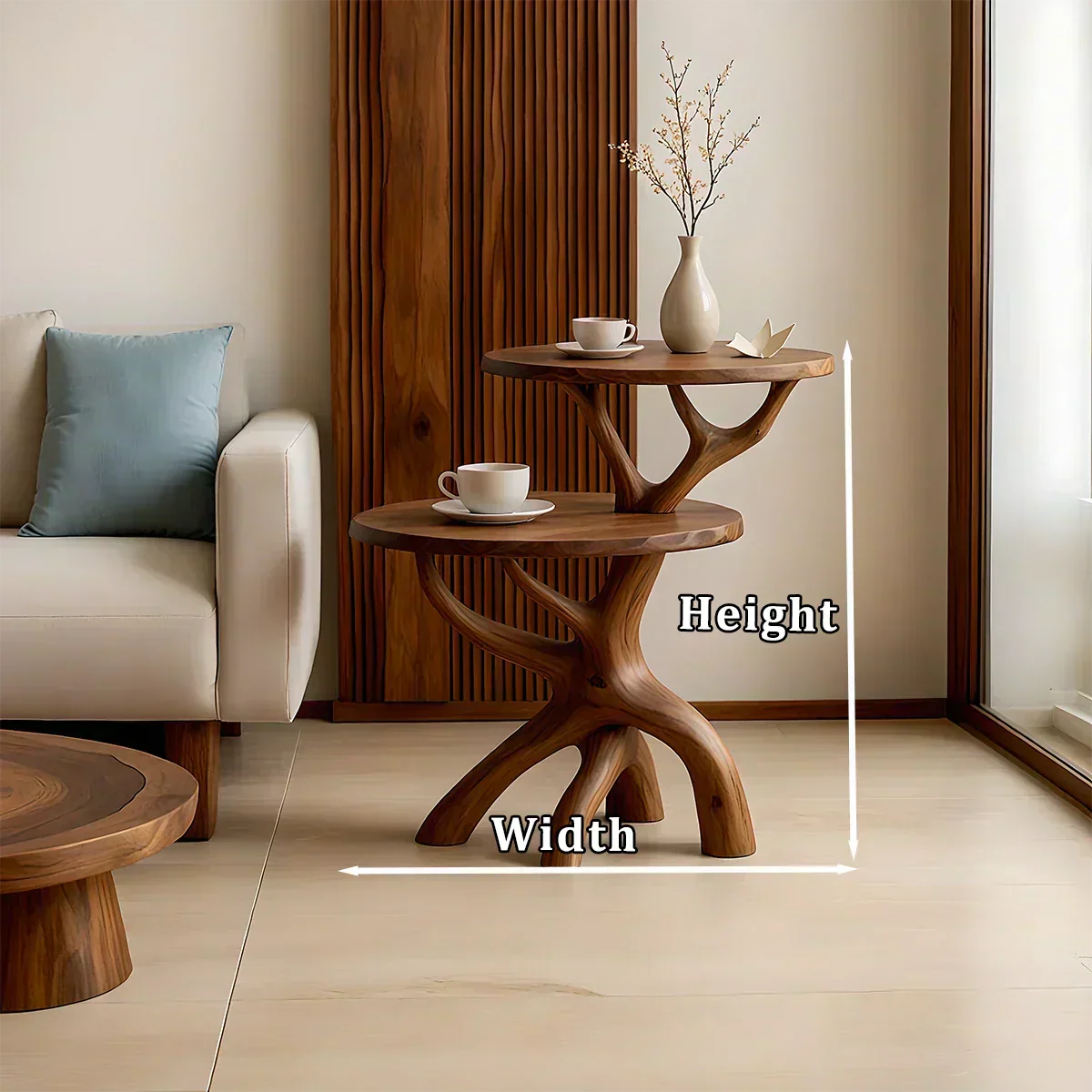 Solid Wood Accent Table Set – Modern Sculptural Branchform Design - Woodenecho