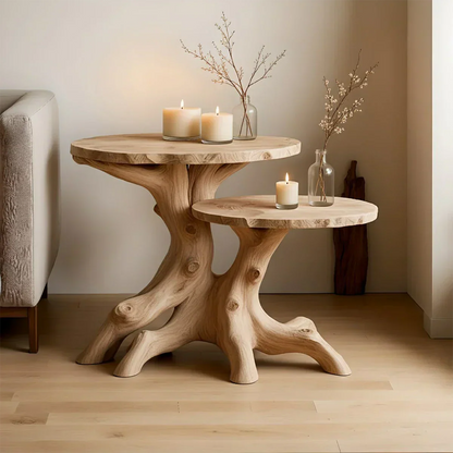 Solid Wood Accent Table Set – Modern Sculptural Rooted Branchform Design - Rustirawood