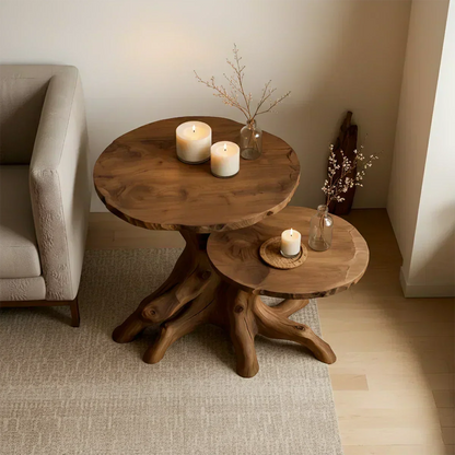 Solid Wood Accent Table Set – Modern Sculptural Rooted Branchform Design - Woodenecho