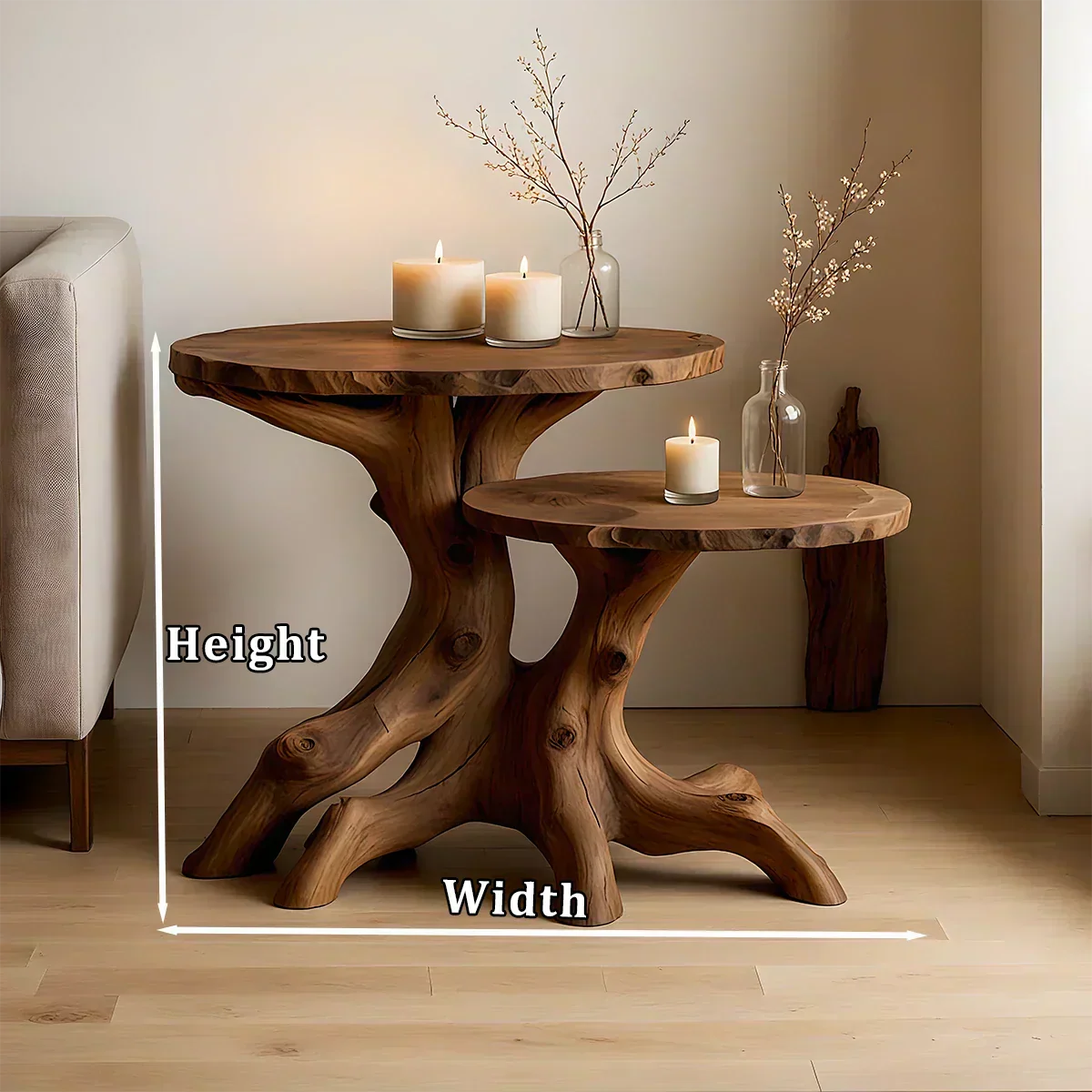 Solid Wood Accent Table Set – Modern Sculptural Rooted Branchform Design - Woodenecho