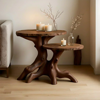 Solid Wood Accent Table Set – Modern Sculptural Rooted Branchform Design - Woodenecho